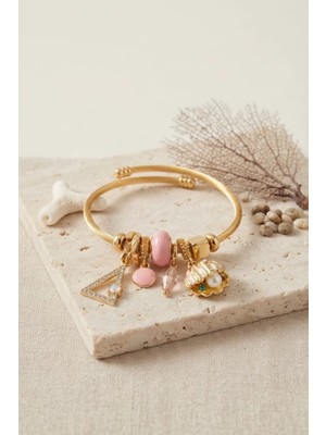 Uravas Store Pembe Deniz Kabuğu Model Gold Renk Charmlı Bileklik TJ-BB8676