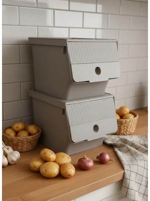 Uravas Store Vizon 2'li 13,5 Lt Modubox Kayar Kapaklı Saklama Kabı & Patates Soğan Kovası & Erzak Kutusu