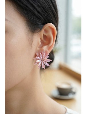 Uravas Store Lotus Model Pembe Renk Kristal Taşlı Kadın Küpe
