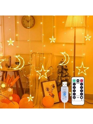 Uravas Store Ay ve Yıldız Figürlü Kumandalı 12 Sarkıtlı 120 LED Dekor Işık – Dekoratif Ortam ve Masaüstü Aydınlatması