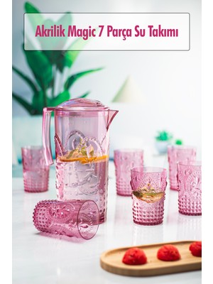 Uravas Store Akrilik Mürdüm Sürahi 2,3 Lt ve 6'lı & Su Meşrubat Kahve Yanı Bardağı 400 ml Seti ( Cam Değildir )