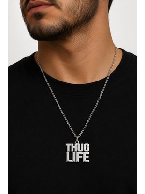 Herşey Nota Thug Life Yazılı Metalik Kolye Sokak Tarzı Tasarım Hediye Aksesuar