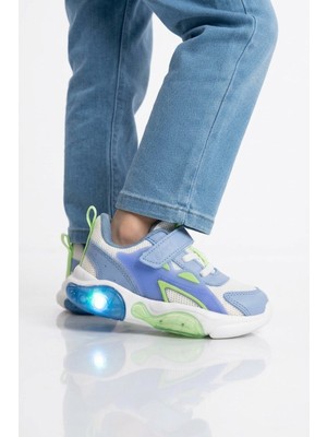 Cool Mavi Fileli Rahat Tabanlı Işıklı Erkek Çocuk Spor Ayakkabı Cırt Cırtlı Sneaker Rory P
