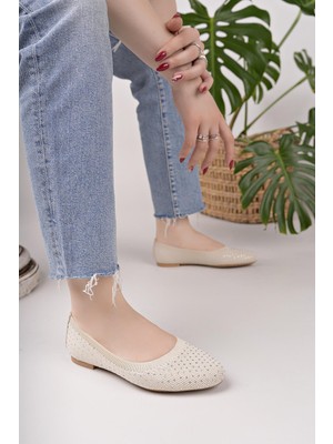 Nesil Shoes Sdf 243 Ten Triko Taşlı Kadın Babet