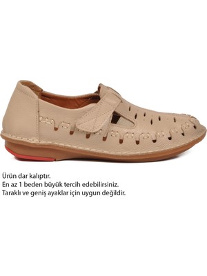 Ayakmod Kadın Bej Dar Kalıp Ortopedik Cırtlı Nefes Alan Rahat Günlük Ayakkabı 1018 Z