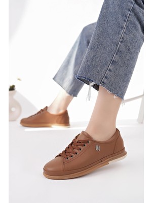 Nesil Shoes Modessa 160 Taba Bağcıklı Hakiki Soft Deri Kadın Ayakkabı