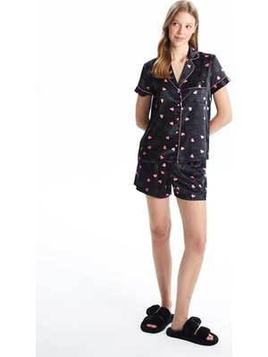 Lc Waikiki Yeni Sezon Gömlek Yaka Desenli Kadın Şortlu Pijama Takımı