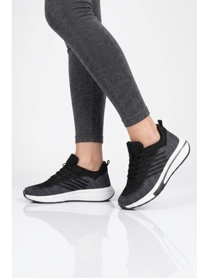 Walkway Siyah-Füme Fileli Hafif Esnek Unisex Spor Ayakkabı Molen 118 G