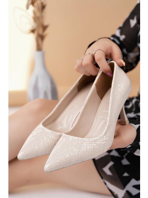 Nesil Shoes Özma 6175 Bej Topuklu Kadın Stiletto