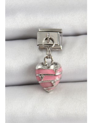 Renas Store 316L Çelik Gümüş Renk Pembe Kalp Model Nomination Charm