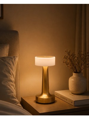 Renas Store Gold Kare LED Masa Lambası Şarjlı Dimmer Kontrollü Dekoratif Işık