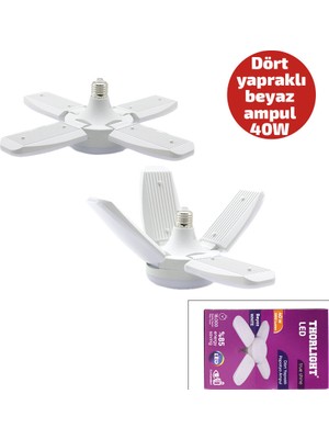 Renas Store 1+4 Kollu - Yapraklı Pervane Modeli Papatya Beyaz LED Lamba Ampul 40W - E27 P-6040B