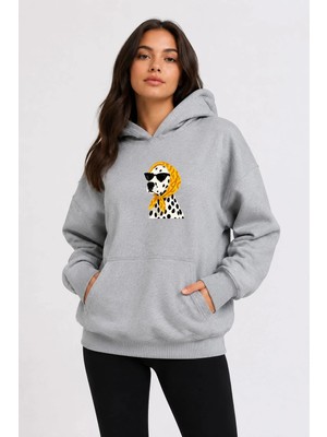 herkesemoda Dalmaçyalı Köpek Baskılı Kapüşonlu 2 Iplik Şardonlu Sweatshirt