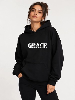 herkesemoda Grace Baskılı Kapüşonlu 2 Iplik Şardonlu Sweatshirt