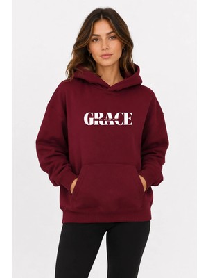 herkesemoda Grace Baskılı Kapüşonlu 2 Iplik Şardonlu Sweatshirt
