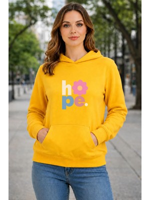 herkesemoda Hope Çiçek Baskılı Kapüşonlu 2 Iplik Şardonlu Sweatshirt