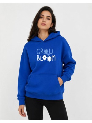 herkesemoda Grow Bloom Baskılı Kapüşonlu 2 Iplik Şardonlu Sweatshirt