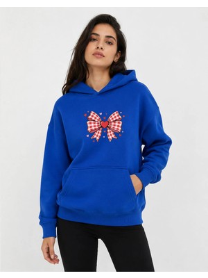 herkesemoda Kurdele Baskılı Kapüşonlu 2 Iplik Şardonlu Sweatshirt