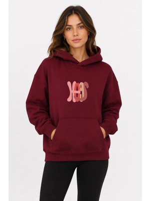 herkesemoda Hugs Baskılı Kapüşonlu 2 Iplik Şardonlu Sweatshirt