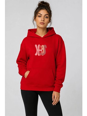 herkesemoda Hugs Baskılı Kapüşonlu 2 Iplik Şardonlu Sweatshirt