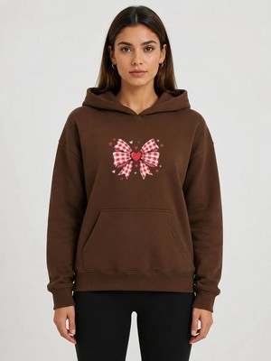 herkesemoda Kurdele Baskılı Kapüşonlu 2 Iplik Şardonlu Sweatshirt