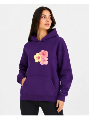 herkesemoda Çiçek Baskılı Kapüşonlu 2 Iplik Şardonlu Sweatshirt
