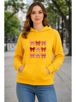 herkesemoda Kurdele Baskılı Kapüşonlu 2 Iplik Şardonlu Sweatshirt