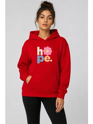herkesemoda Hope Çiçek Baskılı Kapüşonlu 2 Iplik Şardonlu Sweatshirt
