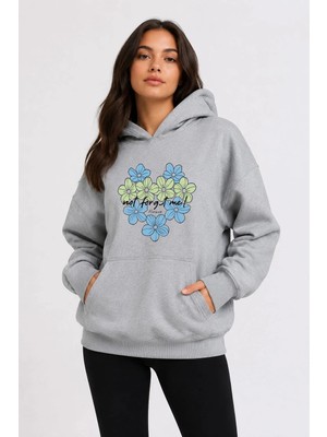 herkesemoda Kalp Çiçek Baskılı Kapüşonlu 2 Iplik Şardonlu Sweatshirt
