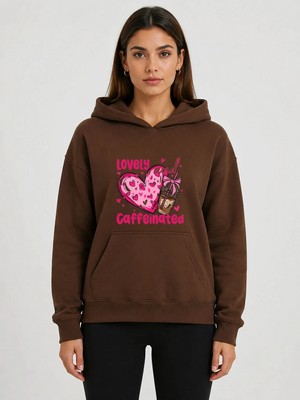 herkesemoda Lovely Baskılı Kapüşonlu 2 Iplik Şardonlu Sweatshirt