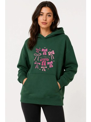 herkesemoda Minik Kurdeleler Baskılı Kapüşonlu 2 Iplik Şardonlu Sweatshirt