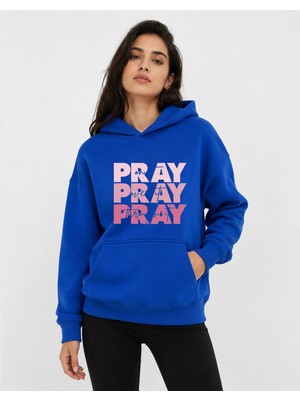 herkesemoda Pray Baskılı Kapüşonlu 2 Iplik Şardonlu Sweatshirt