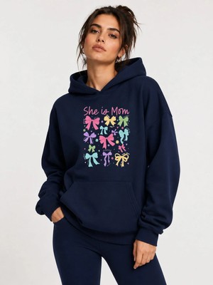 herkesemoda Renkli Kurdeleler Baskılı Kapüşonlu 2 Iplik Şardonlu Sweatshirt