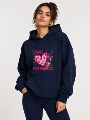 herkesemoda Lovely Baskılı Kapüşonlu 2 Iplik Şardonlu Sweatshirt