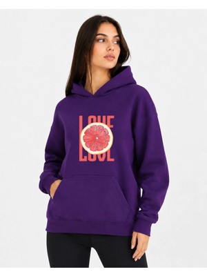 herkesemoda Portakal Dilimi Baskılı Kapüşonlu 2 Iplik Şardonlu Sweatshirt
