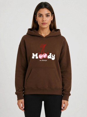 herkesemoda Kiraz Baskılı Kapüşonlu 2 Iplik Şardonlu Sweatshirt