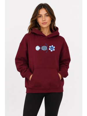 herkesemoda Deniz Temalı Kaplumbağa Baskılı Kapüşonlu 2 Iplik Şardonlu Sweatshirt