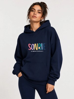 herkesemoda Sonrie Baskılı Kapüşonlu 2 Iplik Şardonlu Sweatshirt