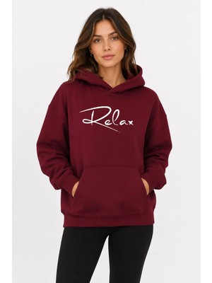 herkesemoda Relax Baskılı Kapüşonlu 2 Iplik Şardonlu Sweatshirt