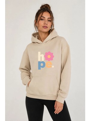 herkesemoda Hope Çiçek Baskılı Kapüşonlu 2 Iplik Şardonlu Sweatshirt