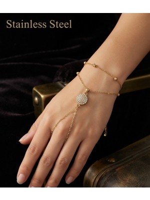 Stainless Steel Gold Renk Boncuklu Yuvarlak Beyaz Taş Model Çelik Şahmeran