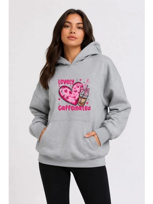 herkesemoda Lovely Baskılı Kapüşonlu 2 Iplik Şardonlu Sweatshirt