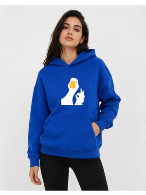 herkesemoda Ördek Baskılı Kapüşonlu 2 Iplik Şardonlu Sweatshirt