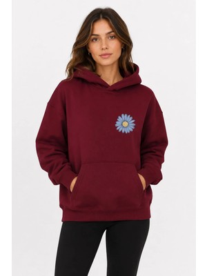herkesemoda Papatya Baskılı Kapüşonlu 2 Iplik Şardonlu Sweatshirt