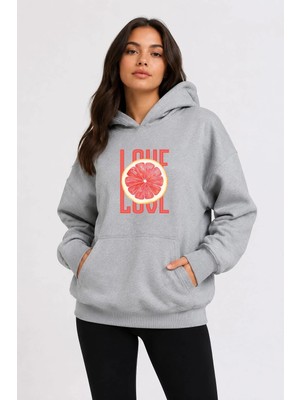 herkesemoda Portakal Dilimi Baskılı Kapüşonlu 2 Iplik Şardonlu Sweatshirt