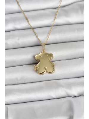 Renas Store 316L Çelik Zincir Gold Renk Ayıcık Model Açılabilir Kadın Kolye - TJ-BKO11036