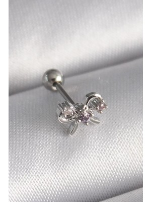 Uslucan Alışveriş 316L Çelik Gümüş Renk Zirkon Taşlı Kurdele Tragus Piercing - TJ-PR1265