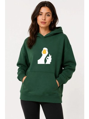 herkesemoda Ördek Baskılı Kapüşonlu 2 Iplik Şardonlu Sweatshirt