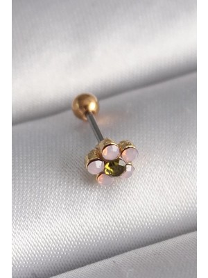Uslucan Alışveriş 316L Çelik Gold Renk Zirkon Taşlı Çiçek Tragus Piercing - TJ-PR1276