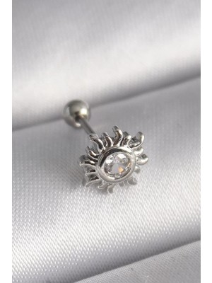 Uslucan Alışveriş 316L Çelik Gümüş Renk Zirkon Taşlı Güneş Tragus Piercing - TJ-PR1279